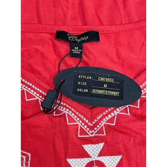 NWT Cupio Size MEDIUM Bright Strawberry Colored Aztec Sleeveless Top Shirt Boho - Picture 2 of 4